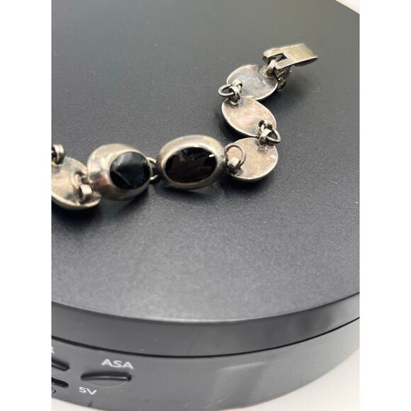 Sterling Silver 925 Vintage Ten Oval Onyx Inlay Linked Bracelet 15.7 Gram, Sz 7 - Picture 11 of 11